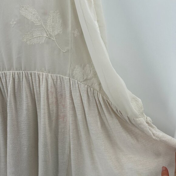 FREE PEOPLE *Flawed* Ivory Sheer Floral Embroidered Oversized Boho Top Small - Picture 9 of 9